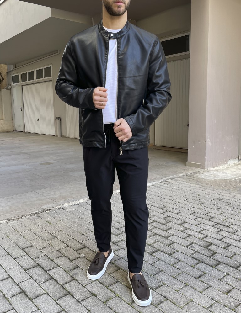 Bread and Buttons ανδρικό μαύρο Jacket από δερματίνη με μάο γιακά G12317 φωτογραφία